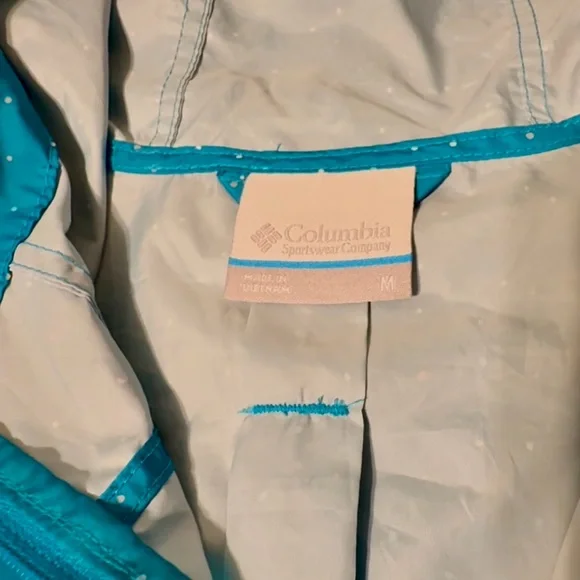 Columbia flash forward hooded wind breaker, med, teal, gently used. - Picture 5 of 11